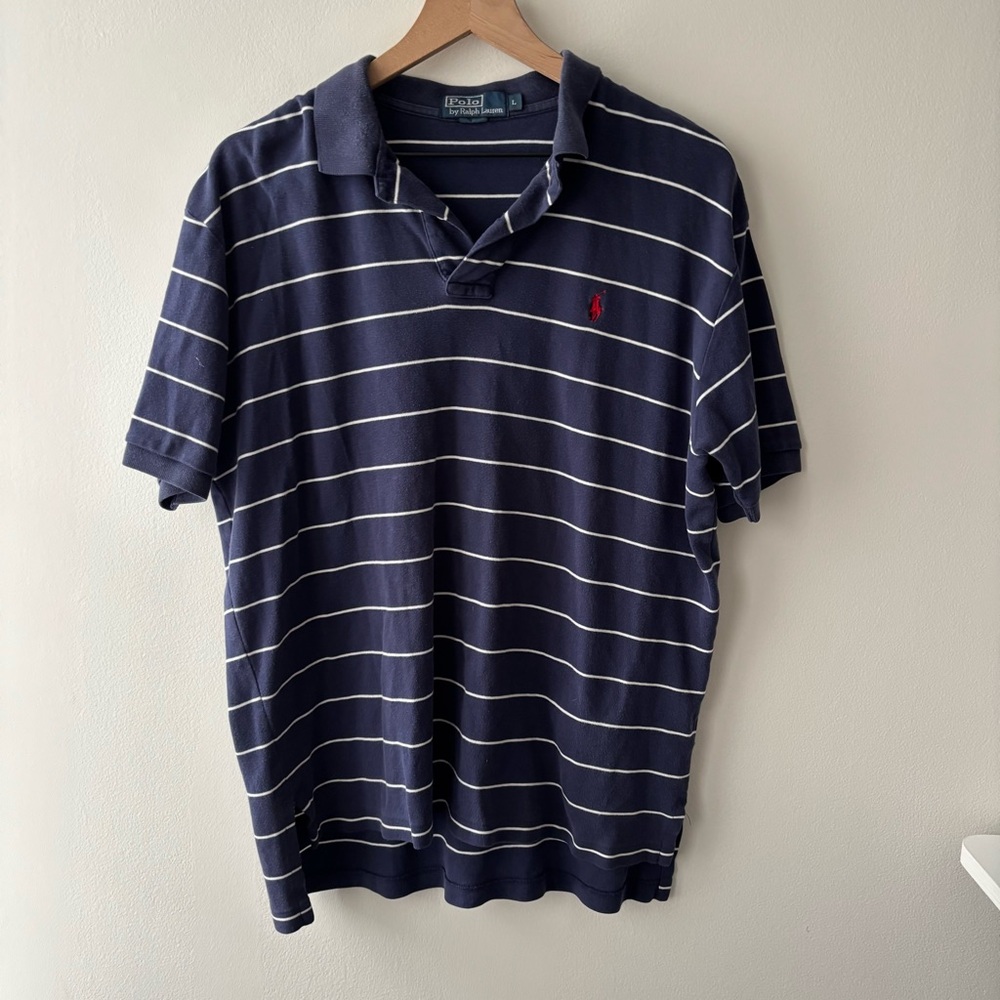 Ralph Lauren Men's‎ Polo Shirt in Navy and White Stripes Sz L